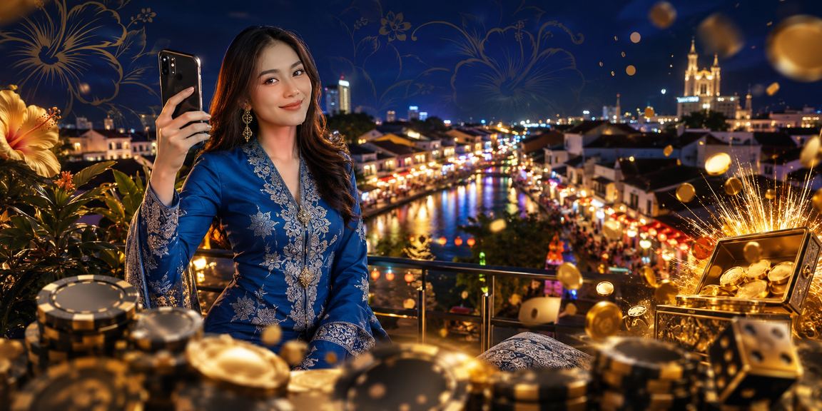 Pemain Malaysia menikmati permainan slot mudah alih dengan pakaian tradisional baju kurung